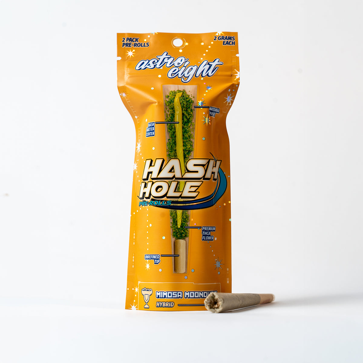 Mimosa Moondust Hash Hole Pre-Rolls retail box