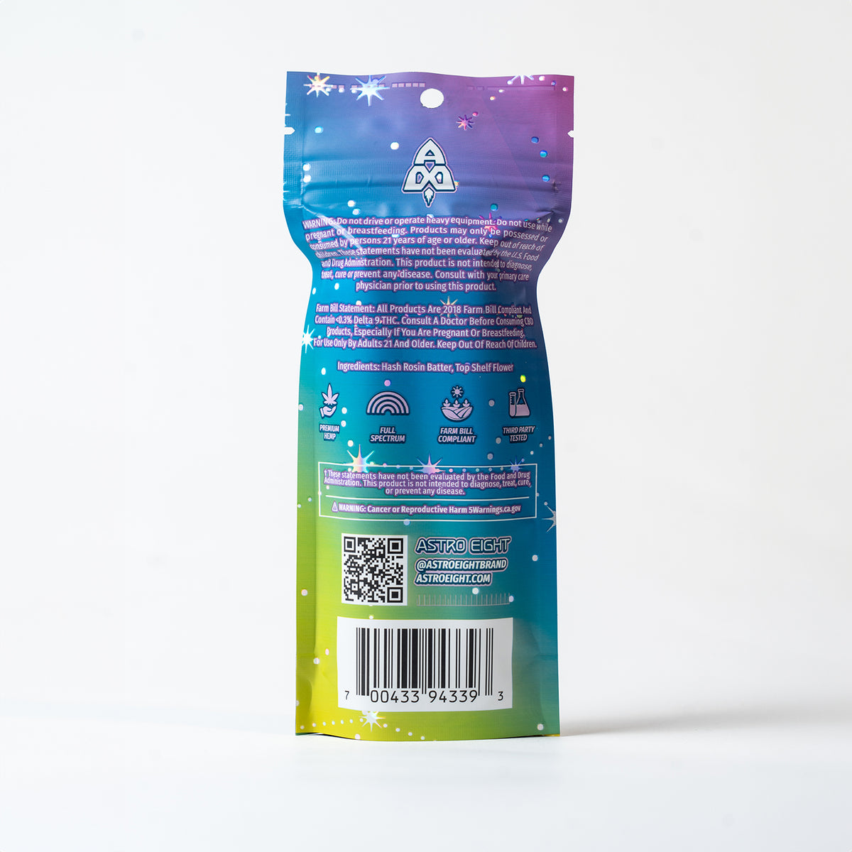 Rocket Runtz Hash Hole Pre-Rolls, back of pack